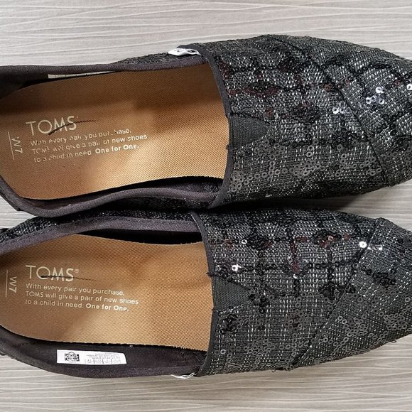 Toms Classic Sequin Glitz Slip-On, Black & Grey Textile, Womens Size 7 - Picture 8 of 10